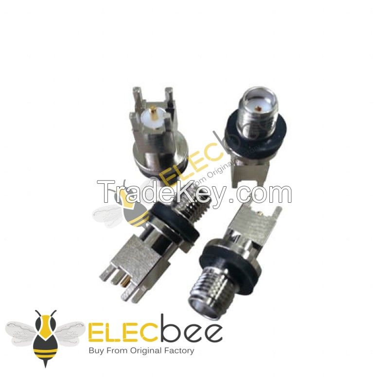 SMA Connector Female for PCB 180 Degree with EMI Gasket Nickel Plated