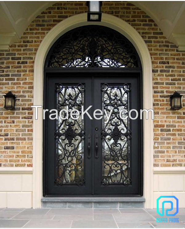 Custom wrought iron entry doors, double doors
