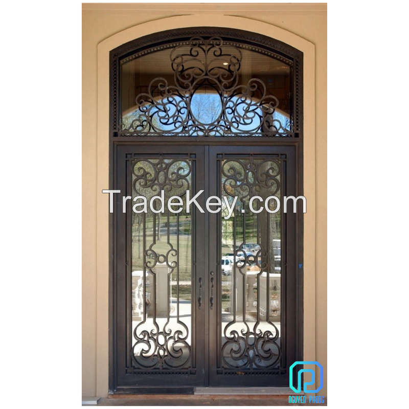 Custom wrought iron entry doors, double doors