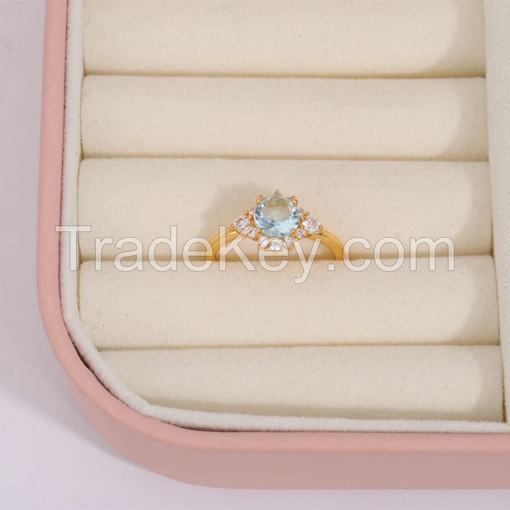 Custom gemstone Aquamarine ring sterling silver with 18K gold plating