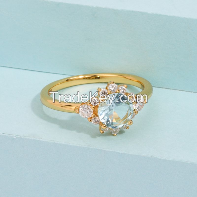 Custom Gemstone Aquamarine Ring Sterling Silver With 18k Gold Plating