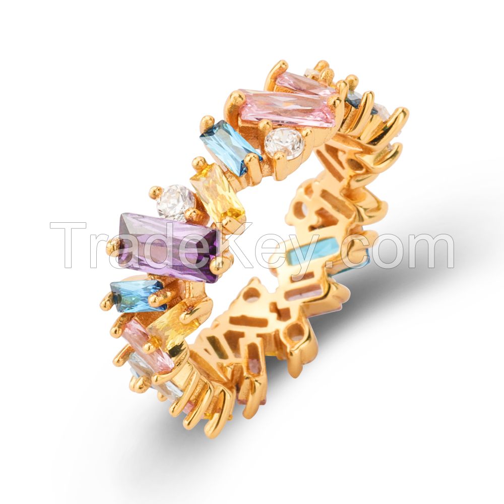 Rainbow Color baguette cutting Corundum ring