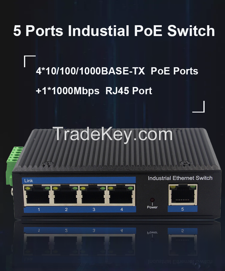 Ports Industrial PoE Switch 4*10/100/1000BASE-TX+1*RJ45 Gigabit Uplink Port Industrial PoE Ethernet Switch