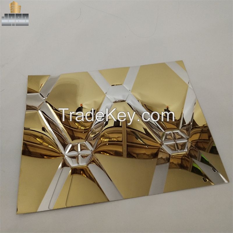 Roofing Sheets Clading Panels 0.8mm Double Color PVD Plating 3D Embossing Stainless Steel Sheets 