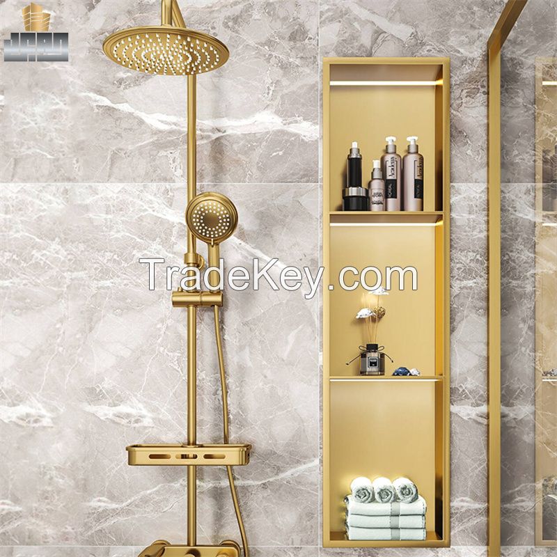 Stainless Steel Bathroom Wall Square Golden Bushed Shower Niche 