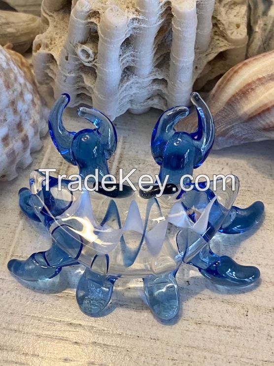 Mini Clear Blue Crab Glass Figurine