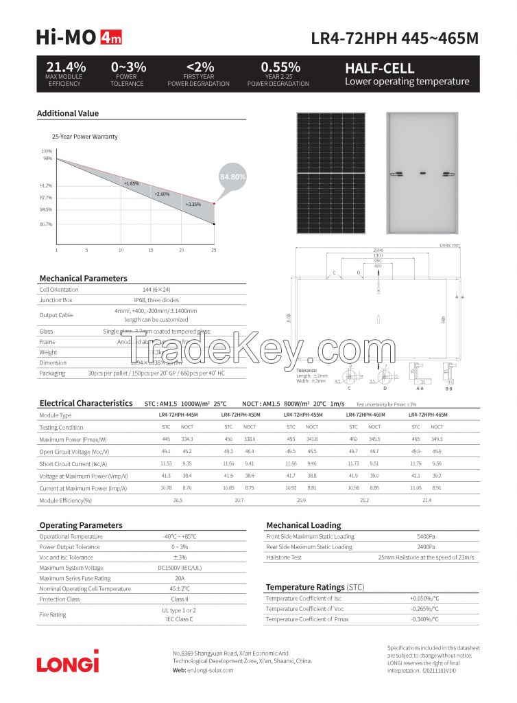 LONGI Solar panel A grade Single/Mono 445W 450W 455W ready stock