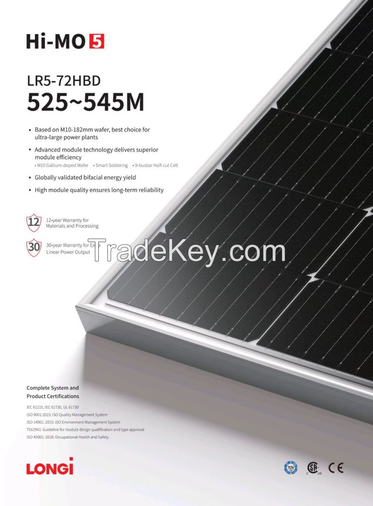 LONGI Solar panel A grade bifacial/Mono 535W 540W ready stock