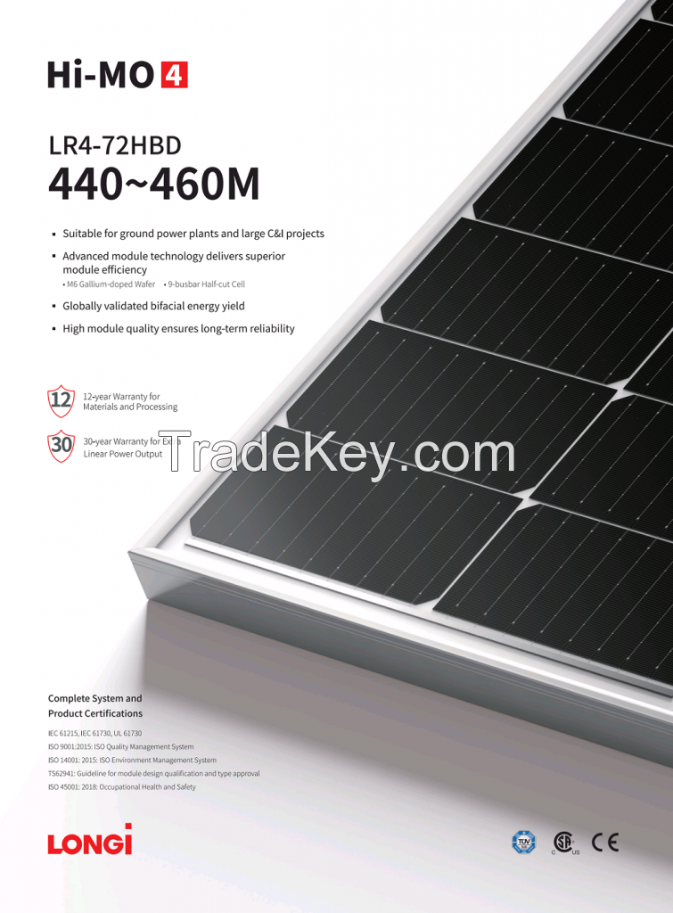 LONGI Solar panel A grade bifacial/Mono 445 450W 455W ready stock