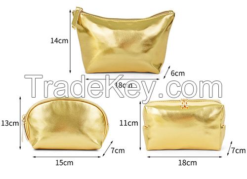 Glossy PU Golden Makeup Bags