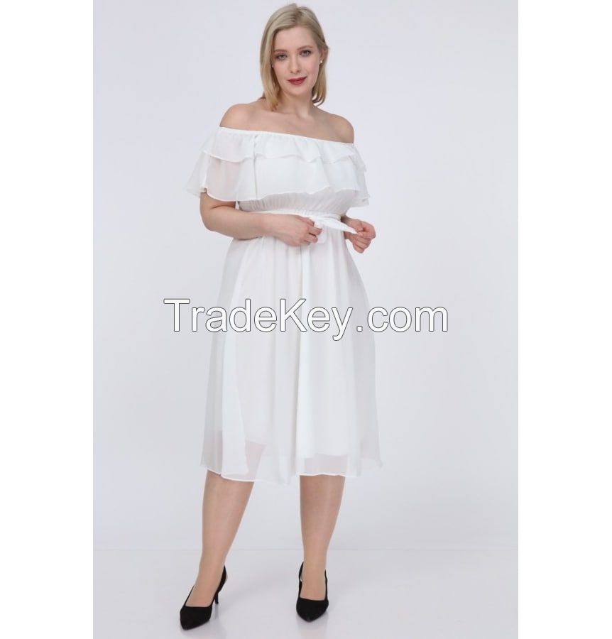 Large Size Shoulder Detailed Belted Women's Evening Dress 2022 Summer New Season Trend