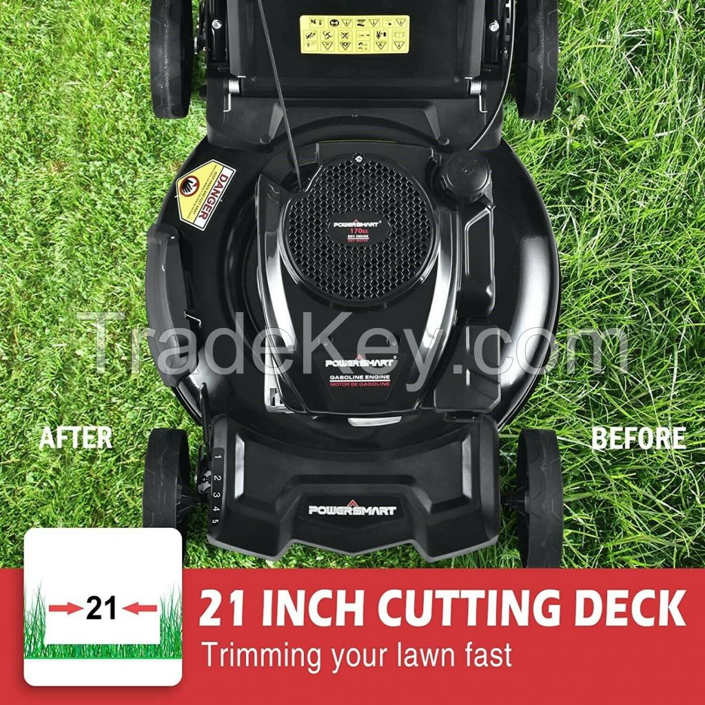 PowerSmart Gasoline Lawn Mower, 170CC 21 Inch Push Gasoline 4-Stroke Engine