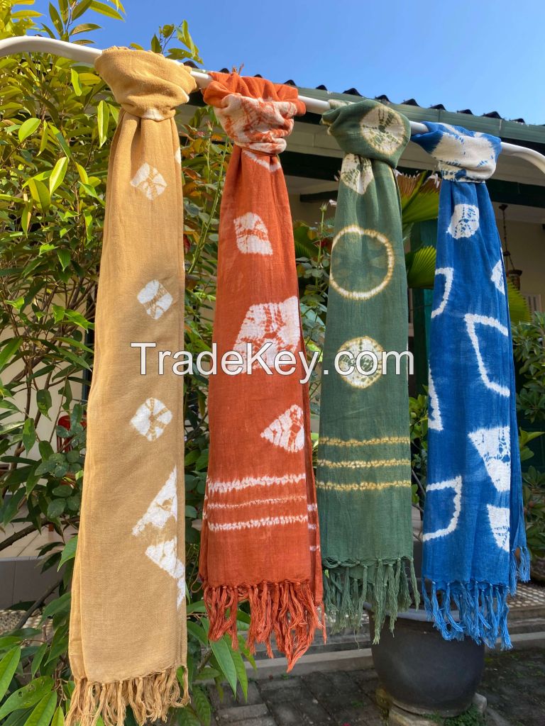 Natural dye jumputan handwoven cotton scarf