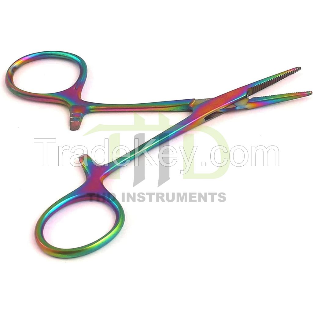 Set Of 2 Multi Color Rainbow Mosquito Hemostat Forceps 3.5'' Str & Cvd St/Steel