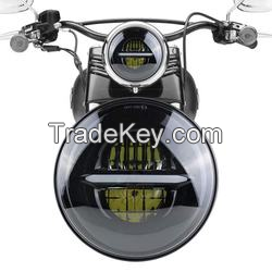PSMS-1079D . FOR motorcycle 7-inch universal headlight. (7-inch headlight motorcycle with white DRL yellow turn signal headlights)