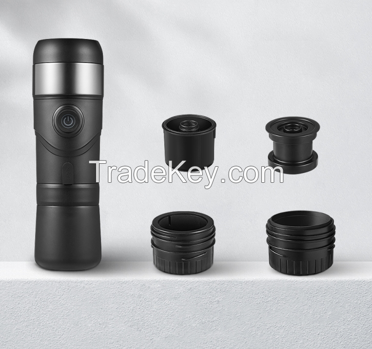 Portable-car coffee machine. (Capsule + coffee powder, car heating, exquisite classic, 1200 mAh lithium battery, Italian concentration 60ml-150ml capsule coffee 50 cups / time)