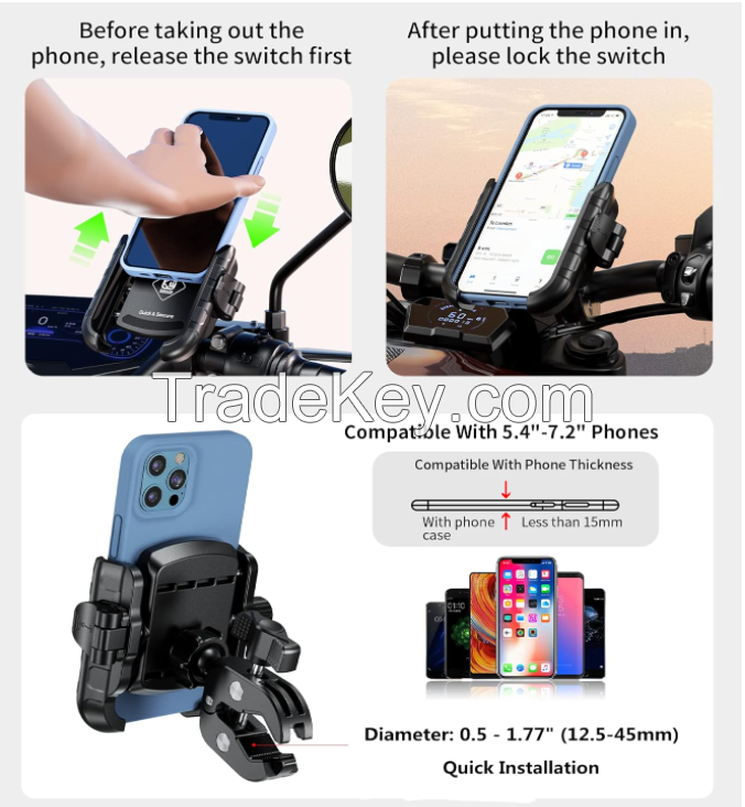 PSM8S. Motorcycle mobile phone bracket, bicycle mobile phone bracket, does not block the mobile phone camera, bicycle mobile phone bracket holder is suitable for 0.5-1.75 inches (about 1.3-4.5 cm) handle, adjustable ATV / UTV scooter handle mobile phone b