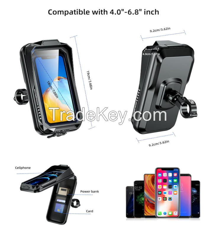 PSM30. Bicycle mobile phone bracket, waterproof bicycle and motorcycle mobile phone bracket, bag with sun shade and touch screen, handlebar mobile phone bracket with 360 degree rotation universal mobile phone bracket suitable for 4.0-6.7 inch mobile phone