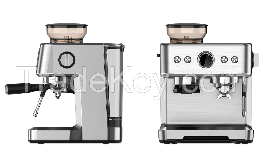 PSCM7060 semi-automatic coffee grinding and grinding machine.  15Bar, Extraction cappuccino / American / Italian espresso, 1 cup / 2 cup mechanical button + instrument number, 2300W, steam type, powder hammer 58mm, 30 level grinding setting