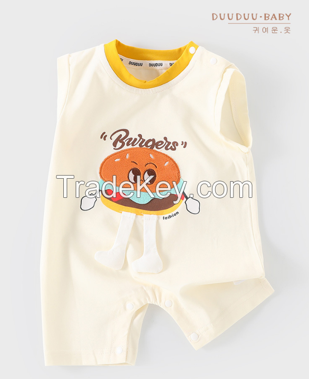 PS5353-66 baby short sleeve onesie.  Newborn, cotton + fiber, stereo cartoon, short sleeve climbing clothes, summer, 66-100cm height, 01-24 months age, class A