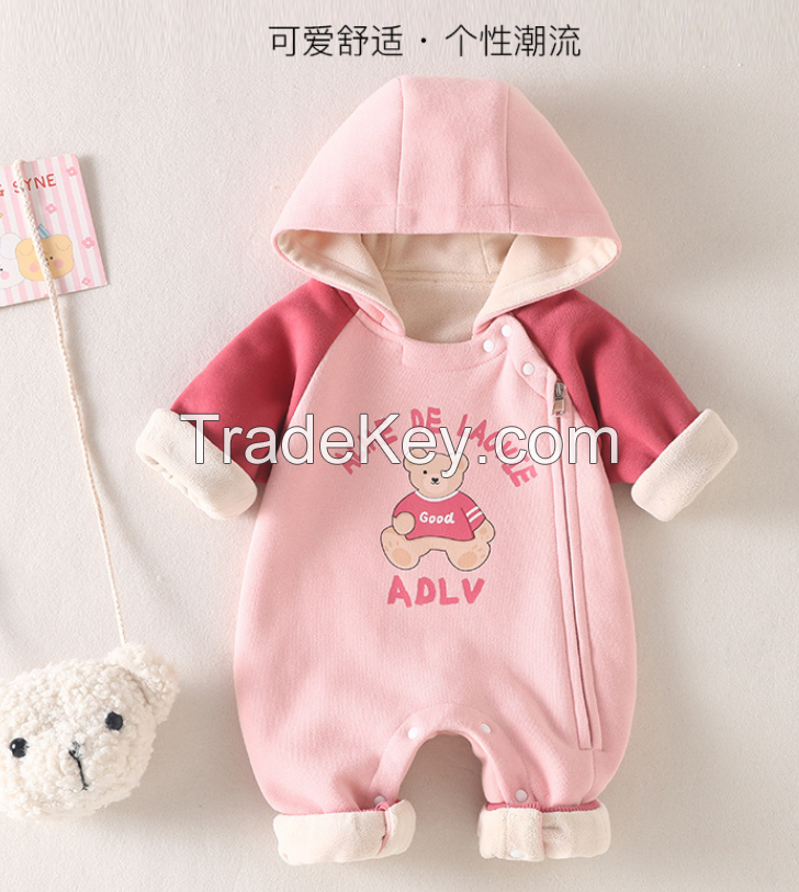 PSB6908-66 baby long sleeve onesie.  New newborn, bear red powder, spring / winter, men and female, 66-100cm height, 03-24 months age, class A, baby hoodie