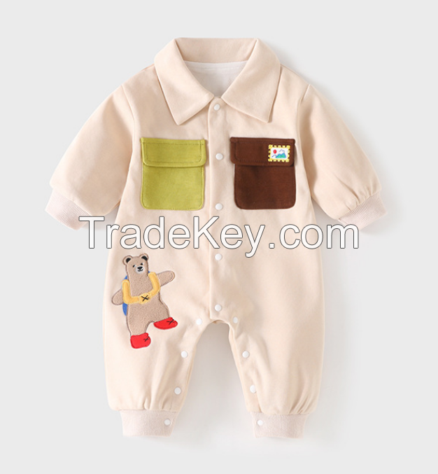PS6607-66 baby long sleeve onesie.  Newborn ha clothes, fart long sleeve crawling, button, spring / autumn, male and female, 66-100cm height, 03-24 months age, A