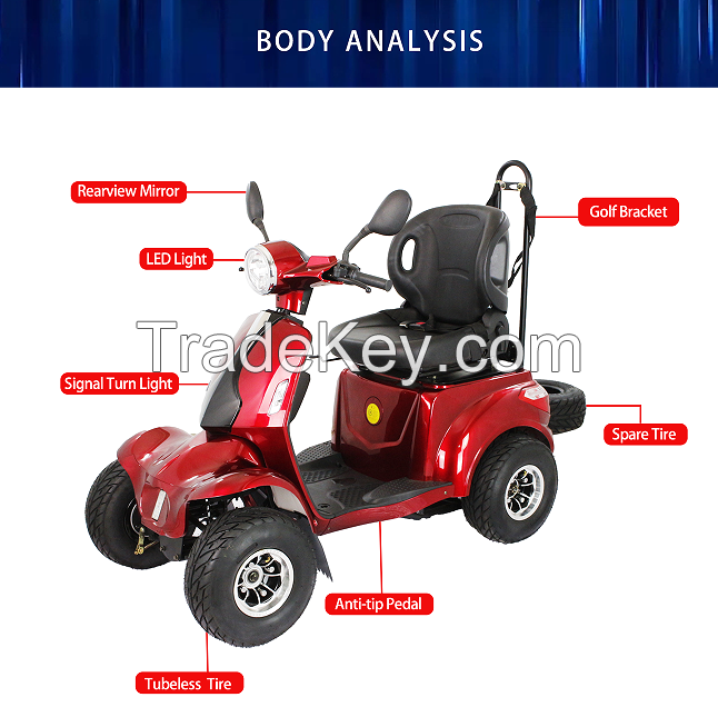 PSAFDD-W117159346 red 1000W four-wheel electric motorcycle.  LED lighting flight portable 15 km/h load 150 KG travel 35 km travel motorcycle, medium-sized motorcycle, adult mobility scooter