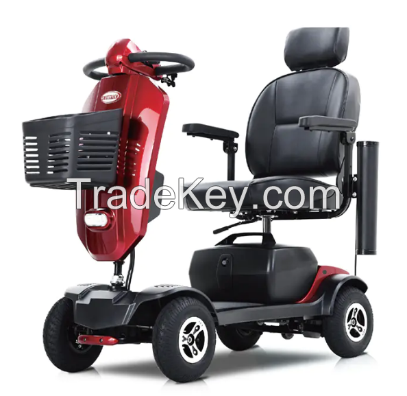 PSMAX PATRJOT-W429S00032 red 300W four-wheel electric folding mobility scooter.  8 km/h mobility scooter.  Foldable travel portable flight mobile scooter mini four-wheel medium-size motorcycle
