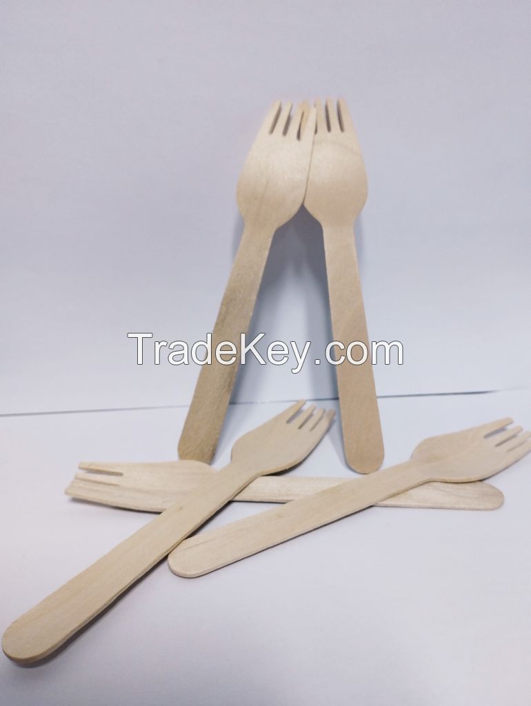 Wooden disposable spoon and fork size 160mm wood cutlery