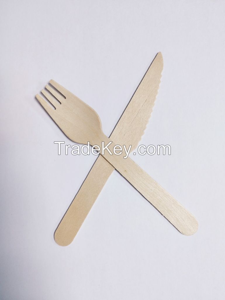 Wooden disposable spoon and fork size 160mm wood cutlery