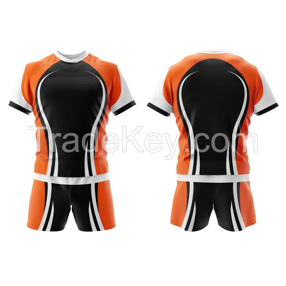 100% polyester rugby jersey rugby uniform with custom team logo number