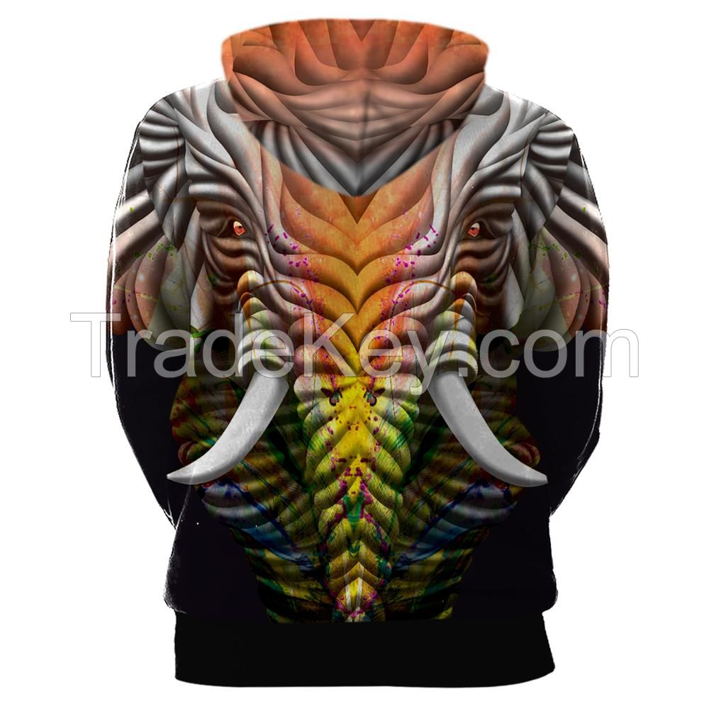 High quality hoodies oem custom Elephant print Sublimation printing custom design mens oversized punk pullover hoodies