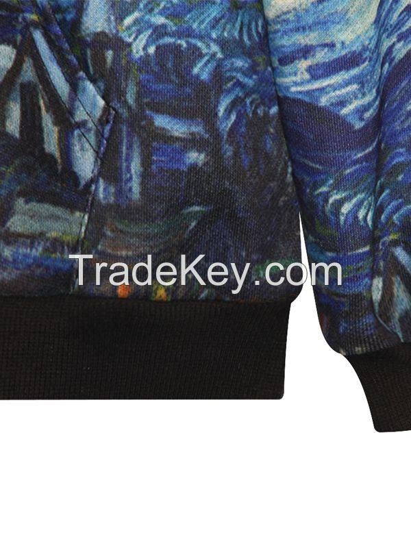 Custom all over fancy 3d painting polyester pullover men dye sublimation hoodies