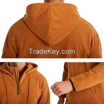 Custom Logo Polar Fleece 14 Zipper Solid Male Thick Hoodies Hip Hop Streetwear Hooded Pullover