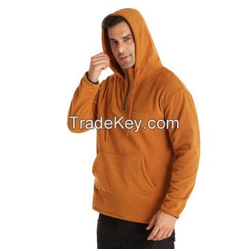 Custom Logo Polar Fleece 14 Zipper Solid Male Thick Hoodies Hip Hop Streetwear Hooded Pullover