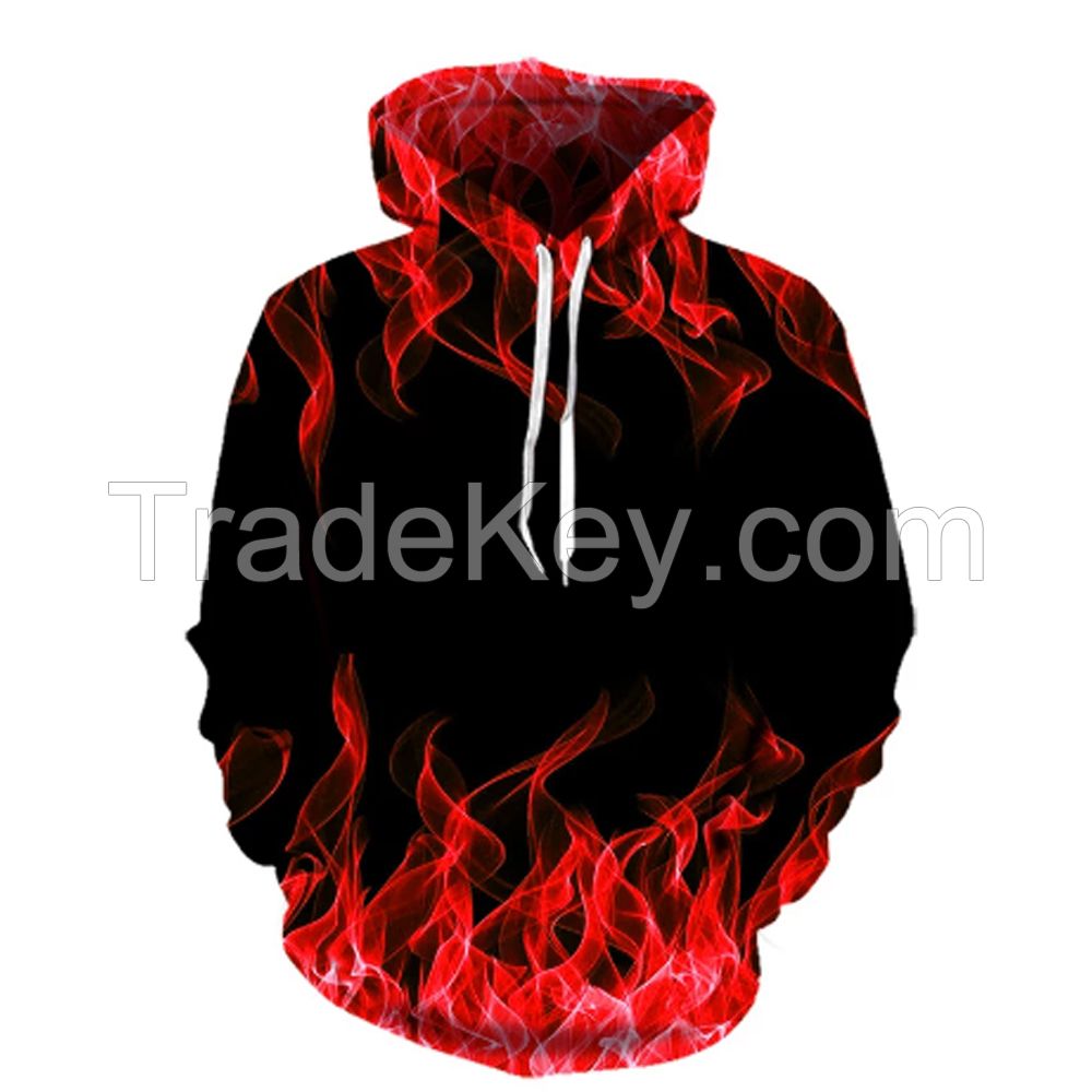 Men Women Hooded Spring Autumn Clothing black Hoodies 3d Sweatshirt Flame Pattern Hoodies