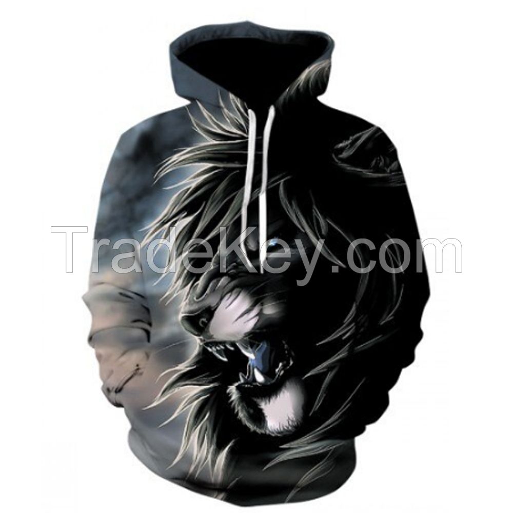 Winter warm polyester long sleeve 3d lion pattern premium hoody design your own brand men sweaters hoodies