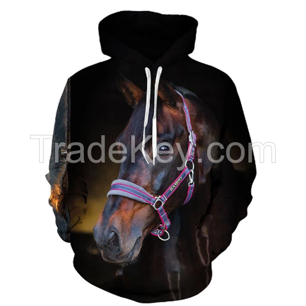2022 Hot Sale Sweatshirt 3D Hoodies Print Beautiful Horse Animal Pattern Pullover Hoodies