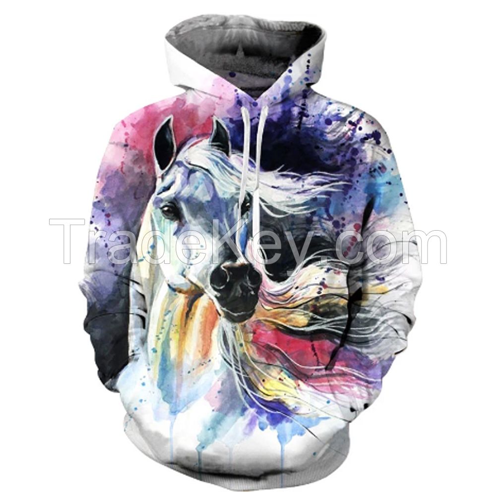 2022 Hot Sale Sweatshirt 3D Hoodies Print Beautiful Horse Animal Pattern Pullover Hoodies