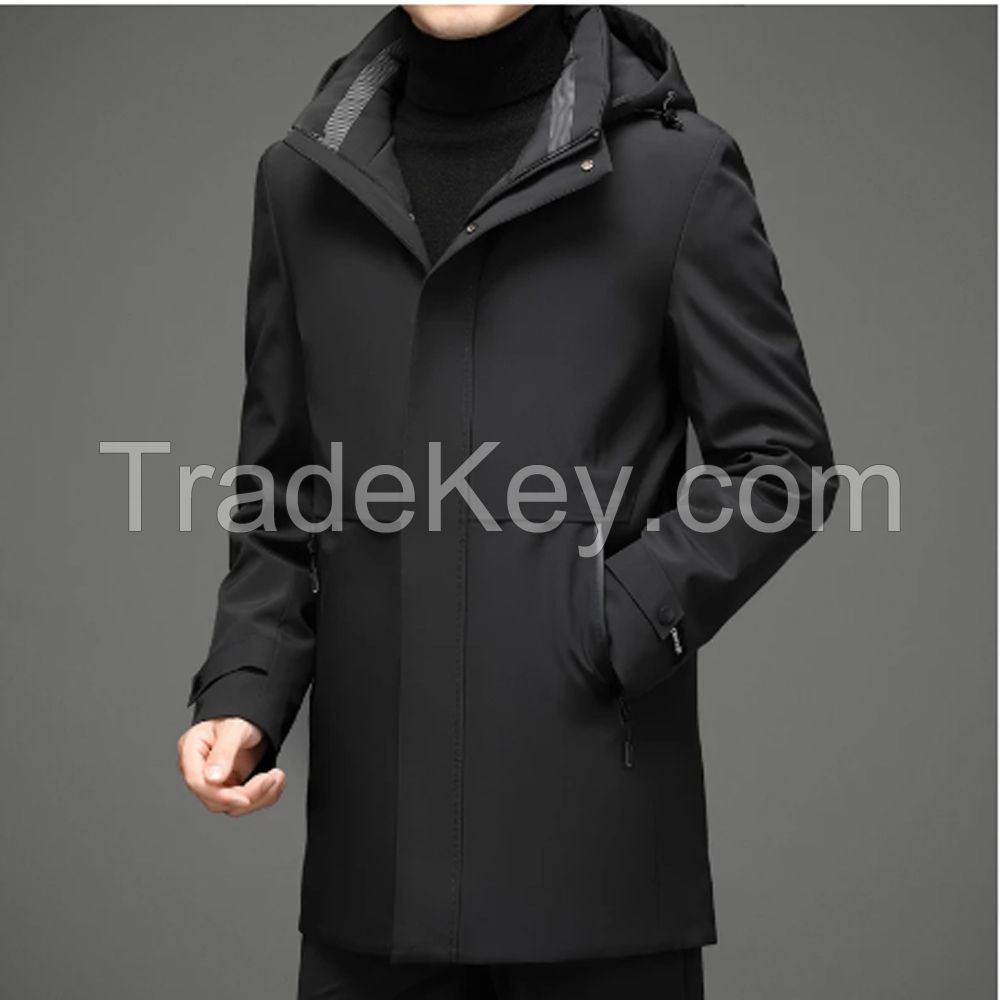 Custom Style Winter Warm Windproof Men Long Down Coat Hoodie Down Puffer Jacket Men Clothing