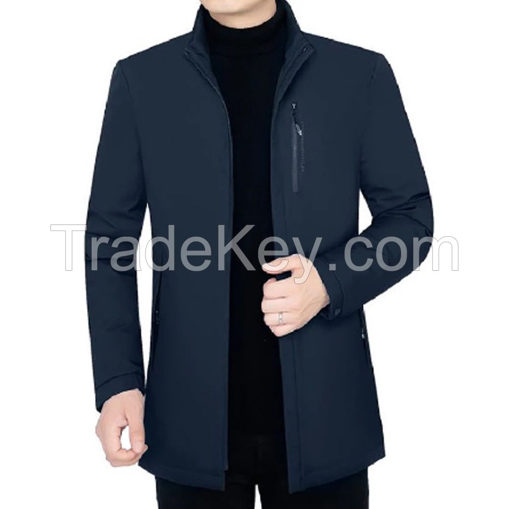 Custom logo satin winter bomber plus size puffer Warm Jacket Winter Jacket Men Plain Color Long Coat Puffer Jacket