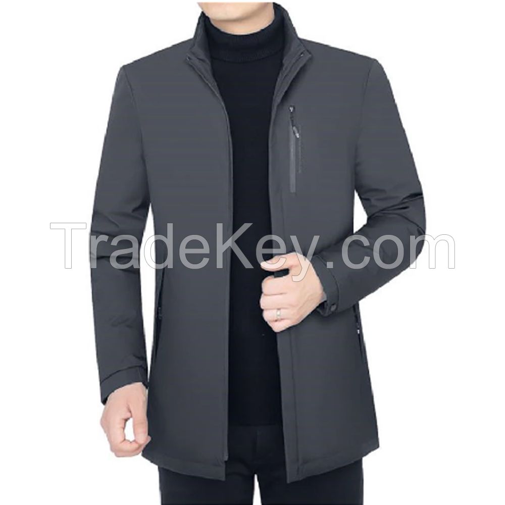 Custom logo satin winter bomber plus size puffer Warm Jacket Winter Jacket Men Plain Color Long Coat Puffer Jacket