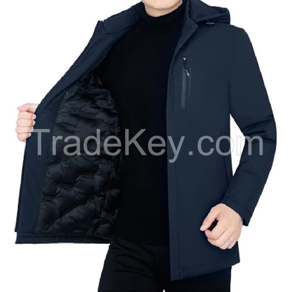 Custom logo satin winter bomber plus size puffer Warm Jacket Winter Jacket Men Plain Color Long Coat Puffer Jacket