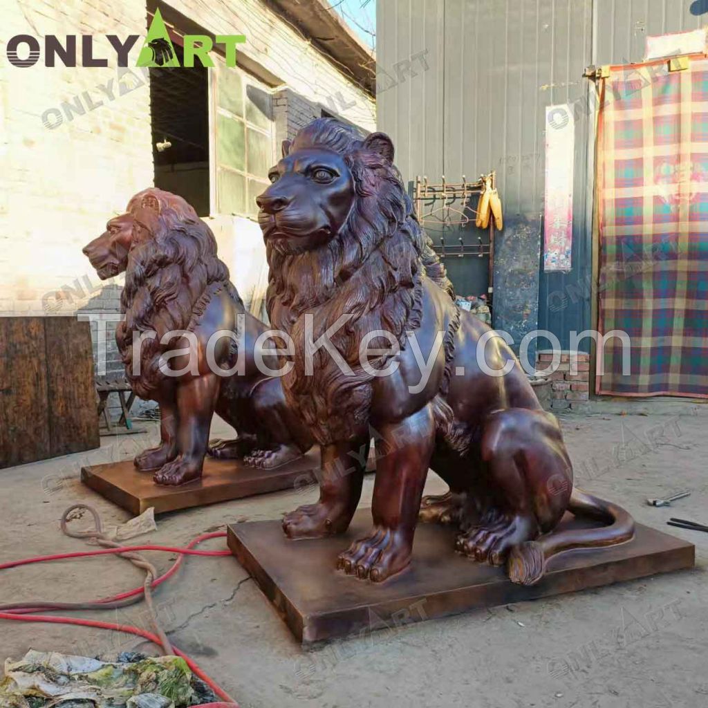 Outdoor Garden Life Size Bronze Lion Statues For Front Porch