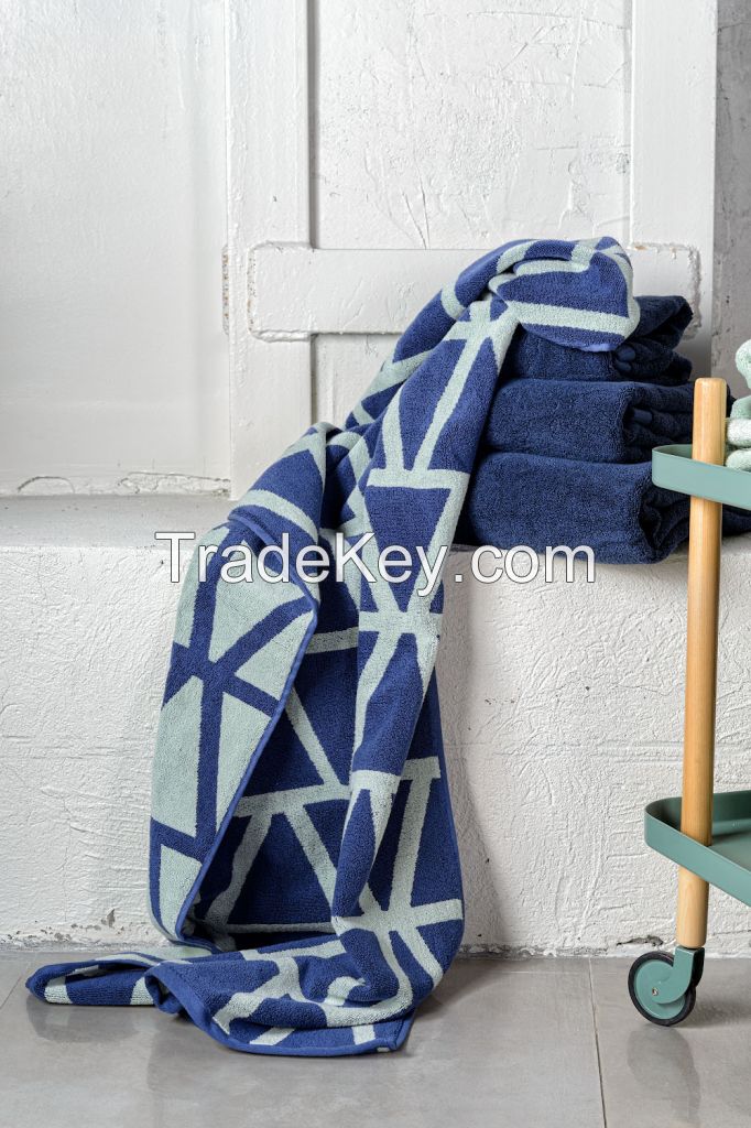Jacquard bath towel Geometry, blue, collection Wild