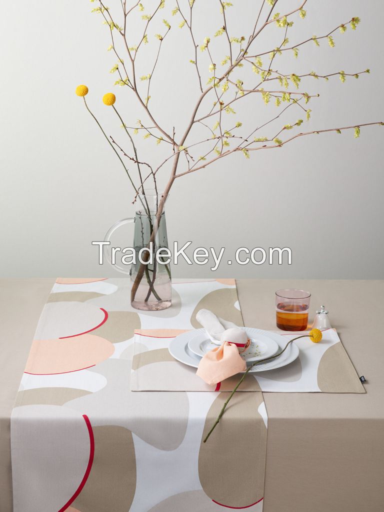 Cotton table runner with an author's print, beige, collection Freak Fruit