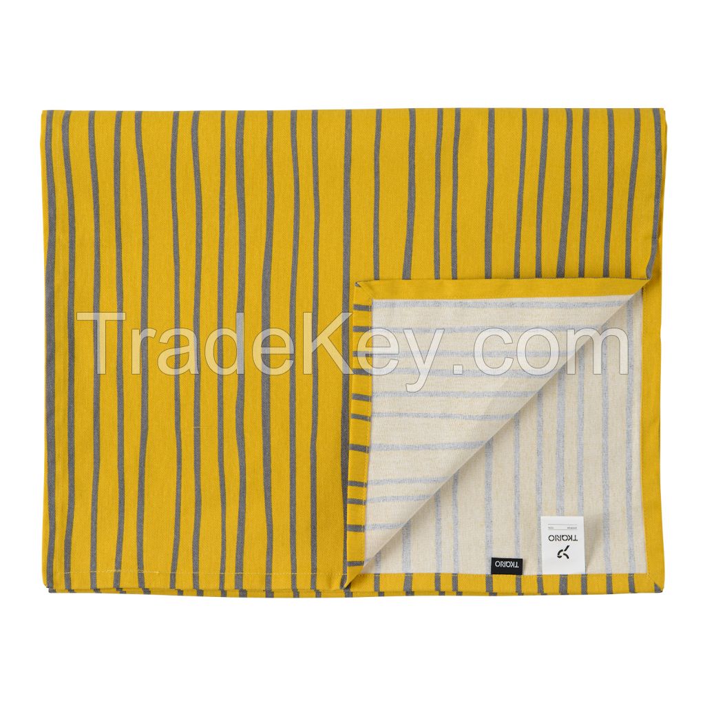 Cotton Table Runner Stripes, Mustard, Collection Prairie