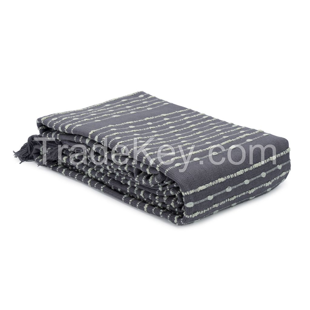 Cotton throw with an embroidery, grey, collection Ethnic