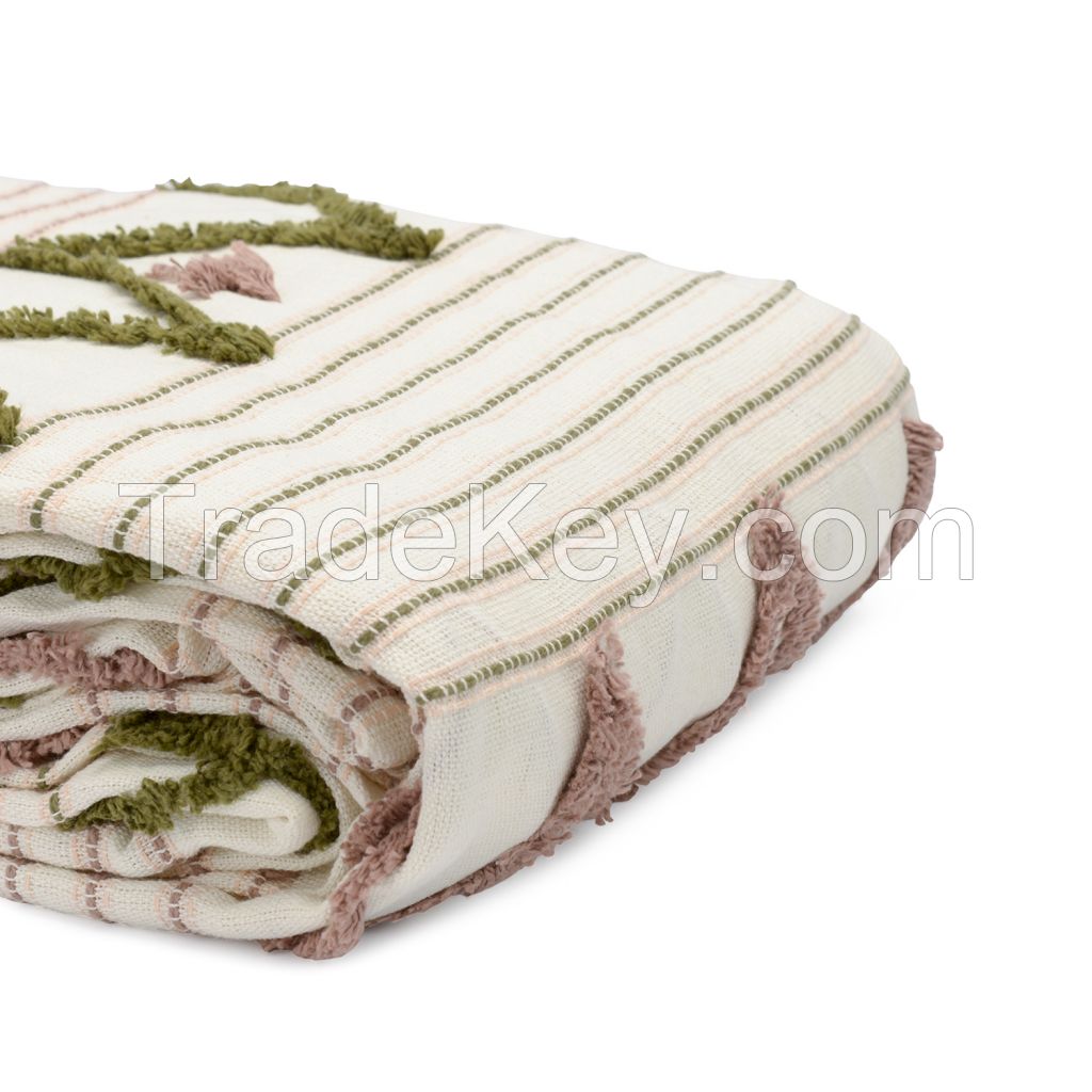 Cotton throw with fringe, olive, collection Ethnic