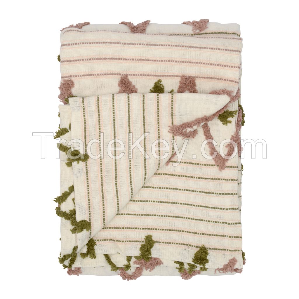 Cotton throw with fringe, olive, collection Ethnic